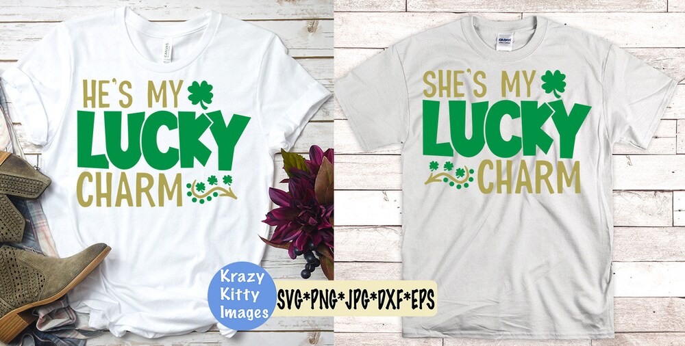 Peckshirt Custom She'S My Lucky Charm, He'S My Lucky Charm, St. Patrick'S Day, St. Patrick'S Day Couples Svg, Couples Matching St. Patrick'S Day, Svg, Dxf