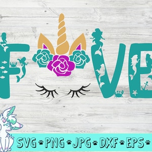 unicorn birthday svg, unicorn svg, fifth, 5, five, 5th, unicorn, birthday, mermaid birthday, 5th birthday memermaid svg, dxf, birthday svg