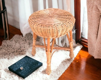 Vintage smal stool Wicker stool Round rattan coffee-table "VseMyrHome" brand, Handmade  ECO stool from Ukraine