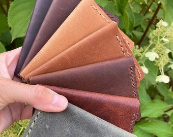 Brown, green and bordeaux color leather cardholder