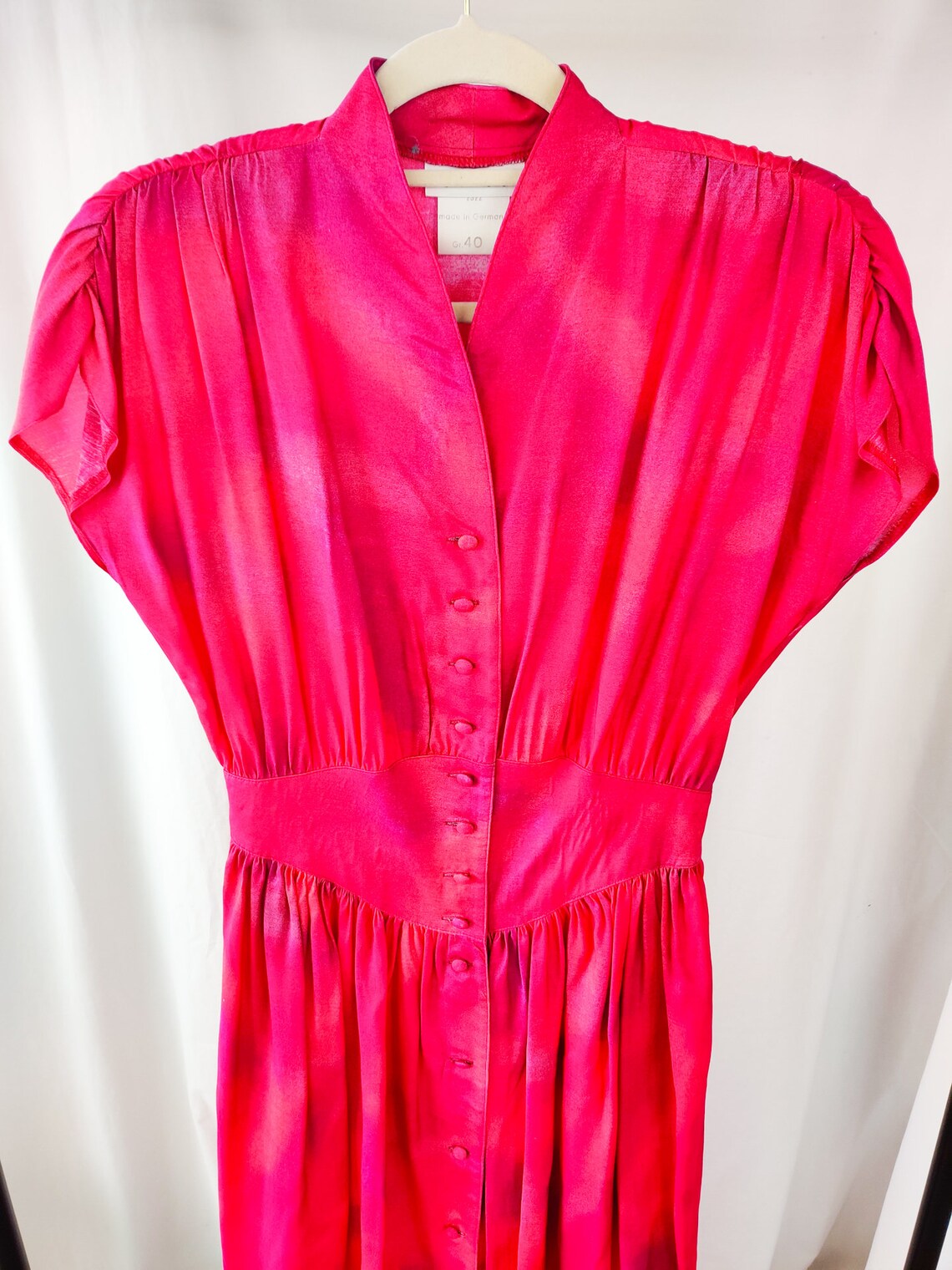 Vintage pink patterned button up midi dress Size M Etsy