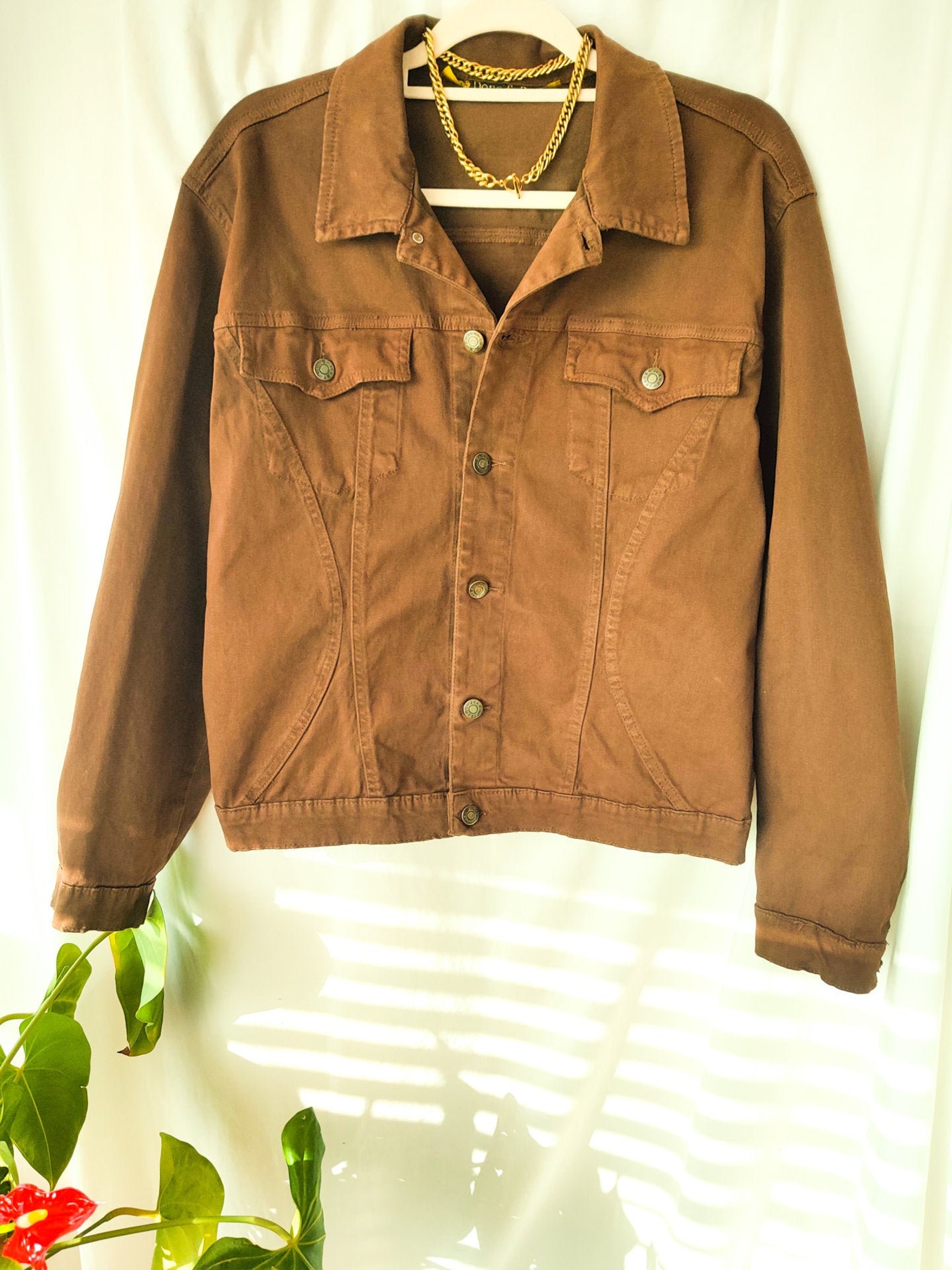 Vintage brown button up denim jacket Etsy