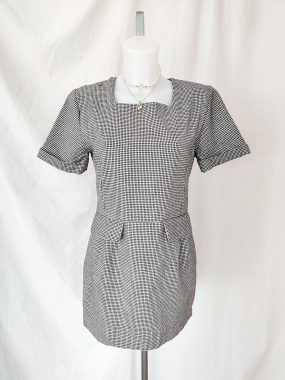 Vintage square neck houndstooth dress