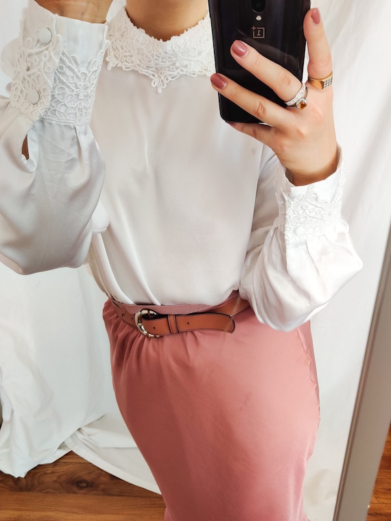 Vintage high neck white silky blouse