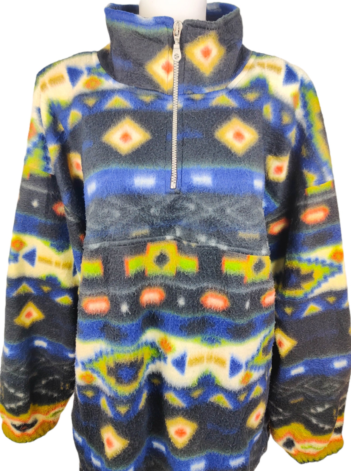 Vintage colourful patterned quarter zip fleece Size M/L | Etsy