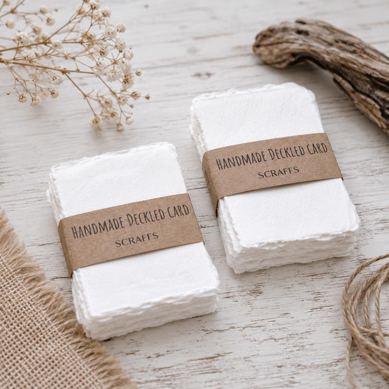 Handmade Deckle Edge Cards - blank recycled cotton paper cards, mini art calligraphy cards, luxury gift tags, 65mm x 85mm image 7