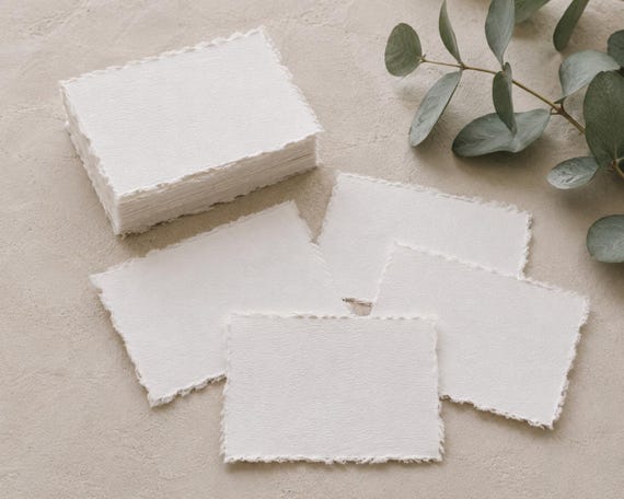 Handmade Deckle Edge Cards - blank recycled cotton paper cards, mini art calligraphy cards, luxury gift tags, 65mm x 85mm