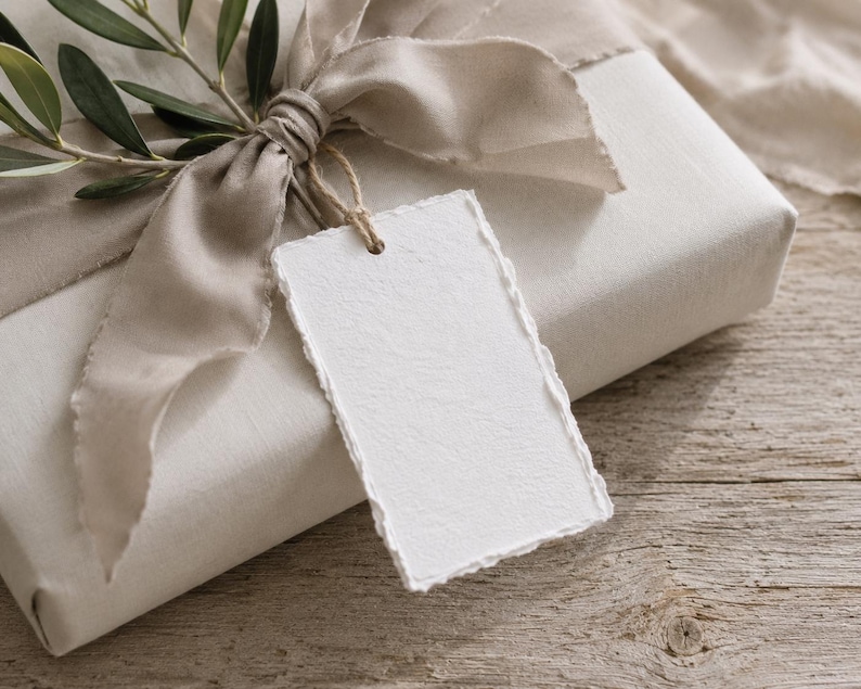Handmade Deckle Edge Cards - blank recycled cotton paper cards, mini art calligraphy cards, luxury gift tags, 65mm x 85mm image 2