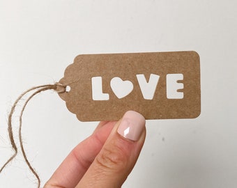 Kraft Love Heart Tags - rustic hang tags wedding birthday, packaging paper card label