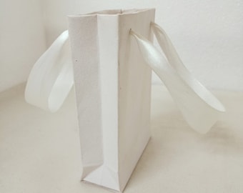 Small Recycled Paper Gift Bags - eco-friendly white handmade paper bags, 14cm x 10cm x 4cm depth, wedding bridesmaid gift bag