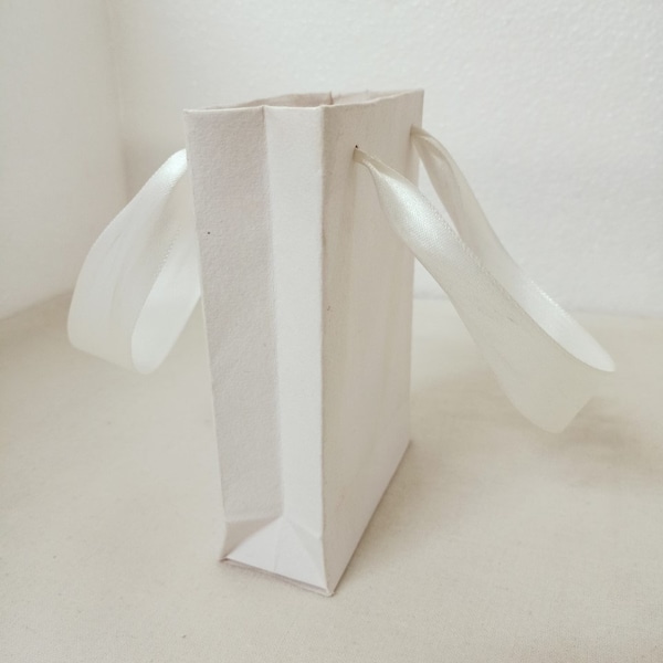 Small Recycled Paper Gift Bags - eco-friendly white handmade paper bags, 14cm x 10cm x 4cm depth, wedding bridesmaid gift bag