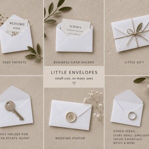 Sobres pequeños blancos engomados: Mini paquetes de semillas, recuerdos de boda (paquete de 20) imagen 3