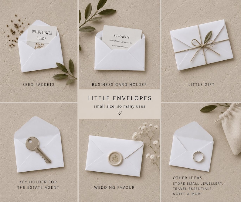 Sobres pequeños blancos engomados: Mini paquetes de semillas, recuerdos de boda (paquete de 20) imagen 3