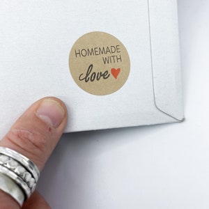 200 x runde Homemade with Love Aufkleber - 25mm Kraftpapier Aufkleber, handgemachte Siegelaufkleber, Geschenk Backaufkleber