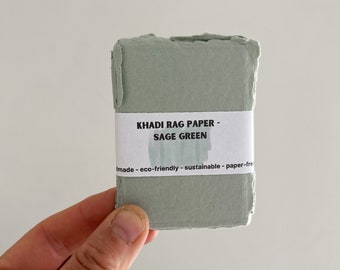 Sage Green Khadi Paper Cards - thick 300gsm rag paper, recycled handmade cotton paper, business card size - 65mm x 90mm