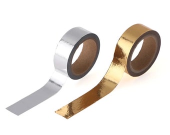 Gold or Silver Washi Tape - one 5m roll, 15mm Wide adhesive tape, decorating scrapbooking wedding invites, crafts