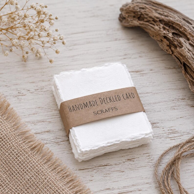 Handmade Deckle Edge Cards - blank recycled cotton paper cards, mini art calligraphy cards, luxury gift tags, 65mm x 85mm image 8