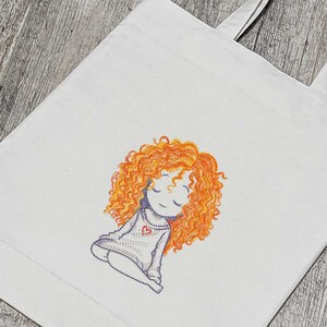 Whimsical Embroidery Design | Redhead Girl with Heart | Peaceful Child | 4 Sizes | Machine Embroidery File