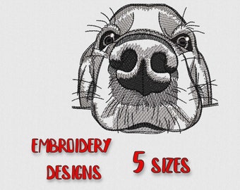Dog Face Embroidery Patterns | Black Thread Pet Portrait | Machine Embroidery File | Instant Download