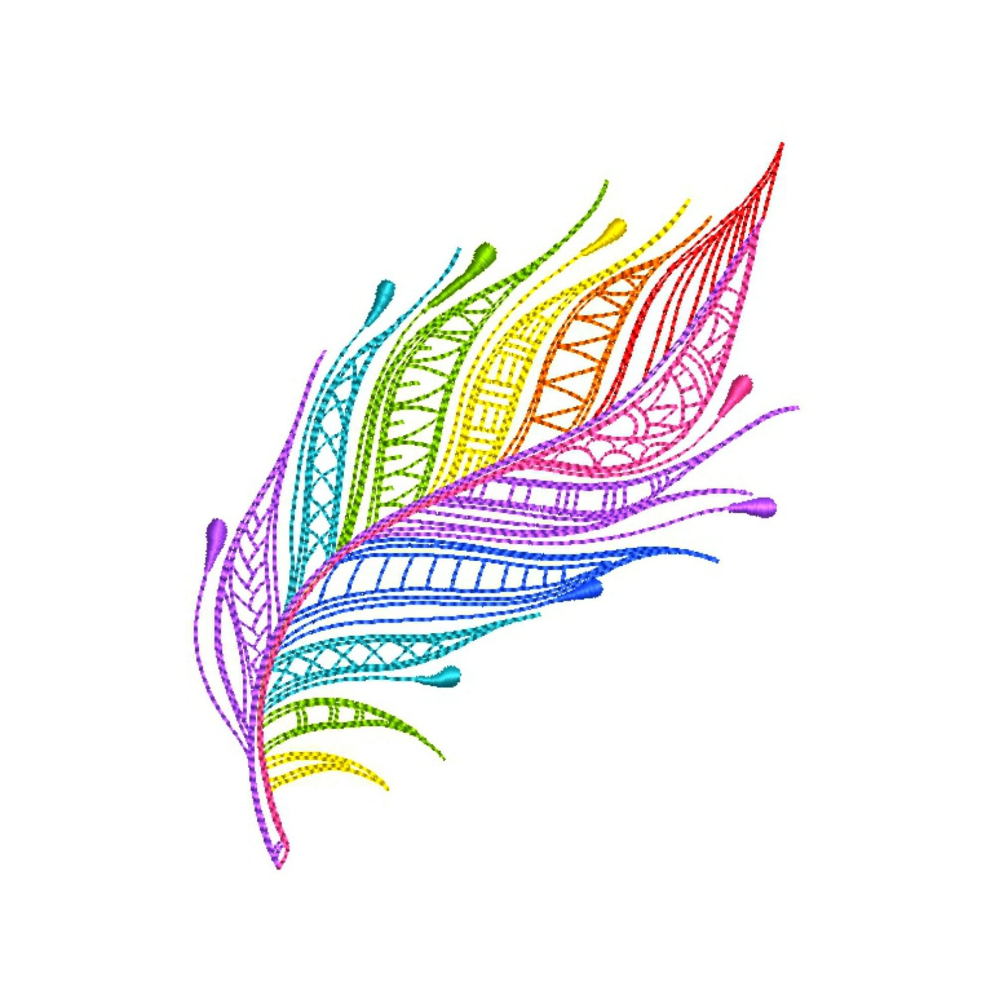 Rainbow feather embroidery design | Small boho machine embroidery file | 3.6x3.6 in hoop | digital download | pes dst vp3 hus jef
