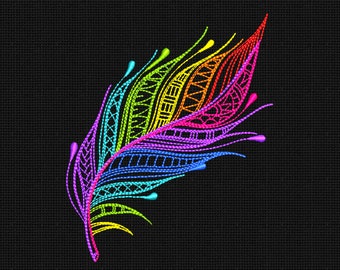 Rainbow Feather Embroidery Design: Boho Line Art (Digital Download, PES DST VP3)