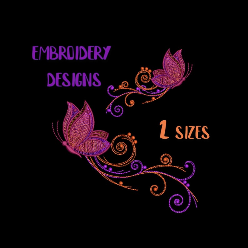 Butterfly Swirl Embroidery Design · 2 Sizes · Purple Motif · Running ...