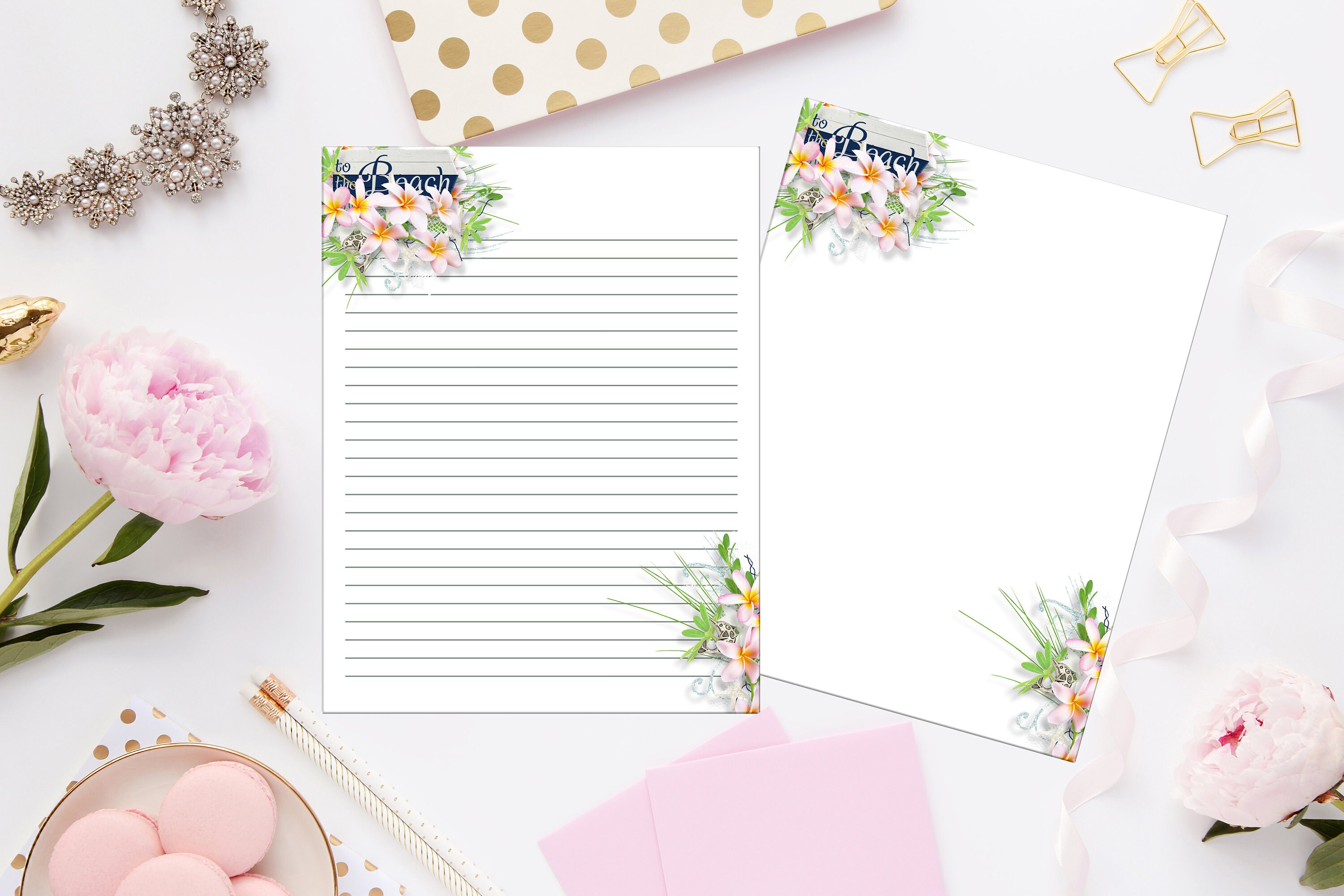 To the Beach Printable Stationery 8.5x11 587/writing | Etsy