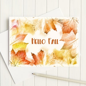 Biglietto per nota piatta stampabile Hello Fall 5x7 e biglietto per tenda con busta 1438/Download istantaneo/Biglietto per nota autunnale/Biglietto d'auguri stampabile