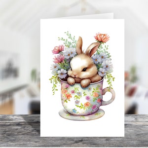 4x6 Niedliche Hase Druckbare flache Notizkarten & Portrait Karte 1611/druckbare Briefumschlag/Sofort Download/Spring Time Card/Blank Bunny Note Card