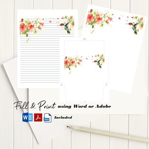 Red Poppies Stationery 8.5x11 STA-15/Floral Digital Paper/Printable Envelope/Instant Download/Digital Lined Paper/Printable Stationery