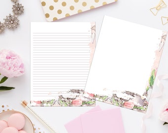 Brush Strokes Watercolor Tulip Stationery 8.5x11 171/Note Paper/Printable Envelope/Instant Download/Lined Paper/Printable Stationery