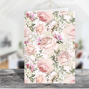 Pink Flowers 4x6 Printable Portrait Flat Note Card avec enveloppe 1467 / Téléchargement instantané / Carte pour chaque occasion / Carte de vœux de tous les jours