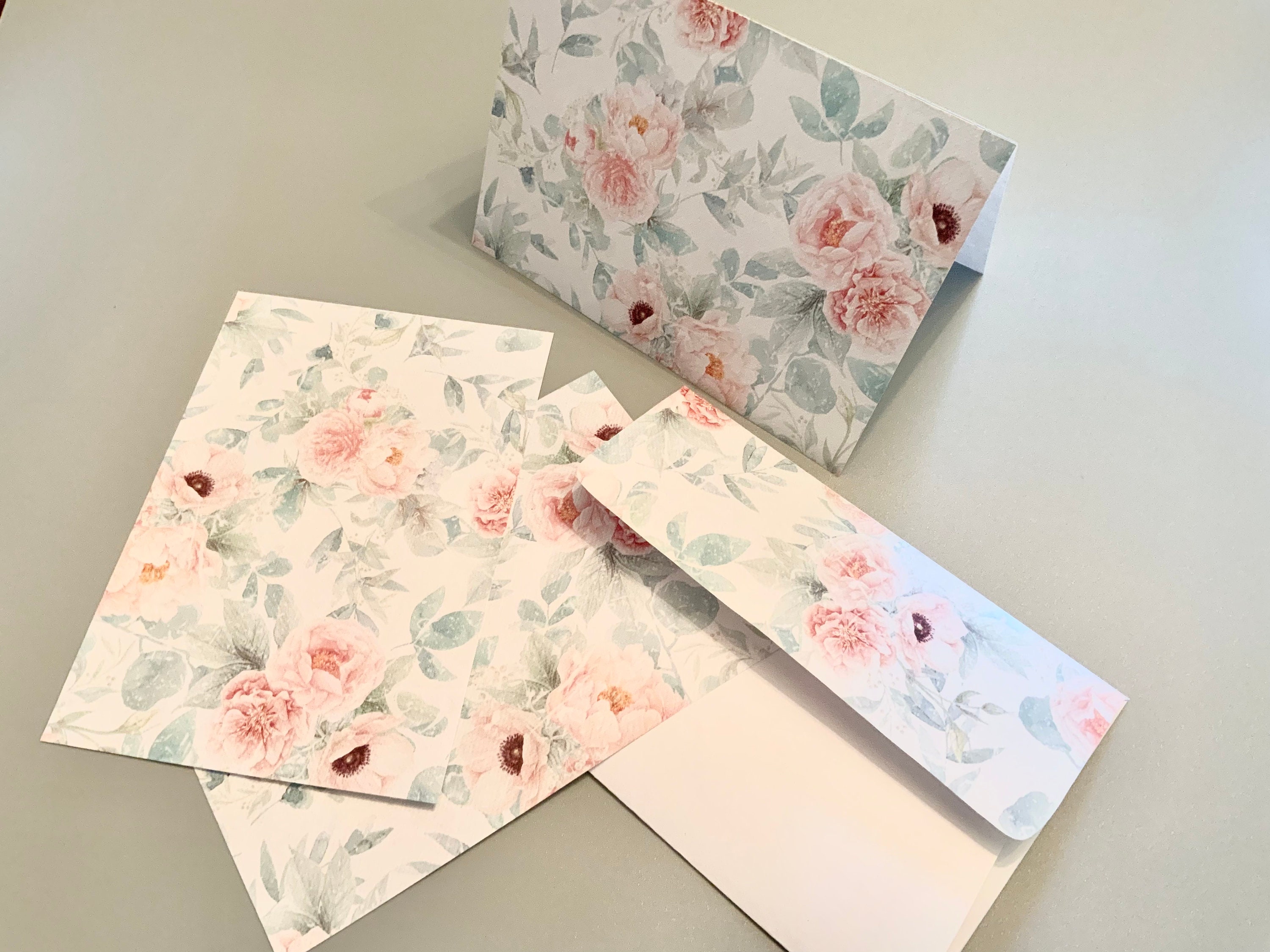 5x7 Delicate Blooms Printable Flat Note Cards With Envelope 1539 ...