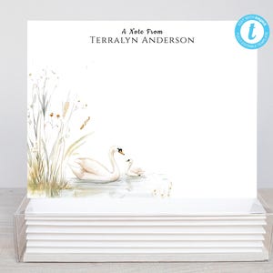 White Swan Personalized Printable Editable Flat Single Sided Note Card /5.5x4.25 Templett/Printable Envelope/Editable Note Card/Stationery