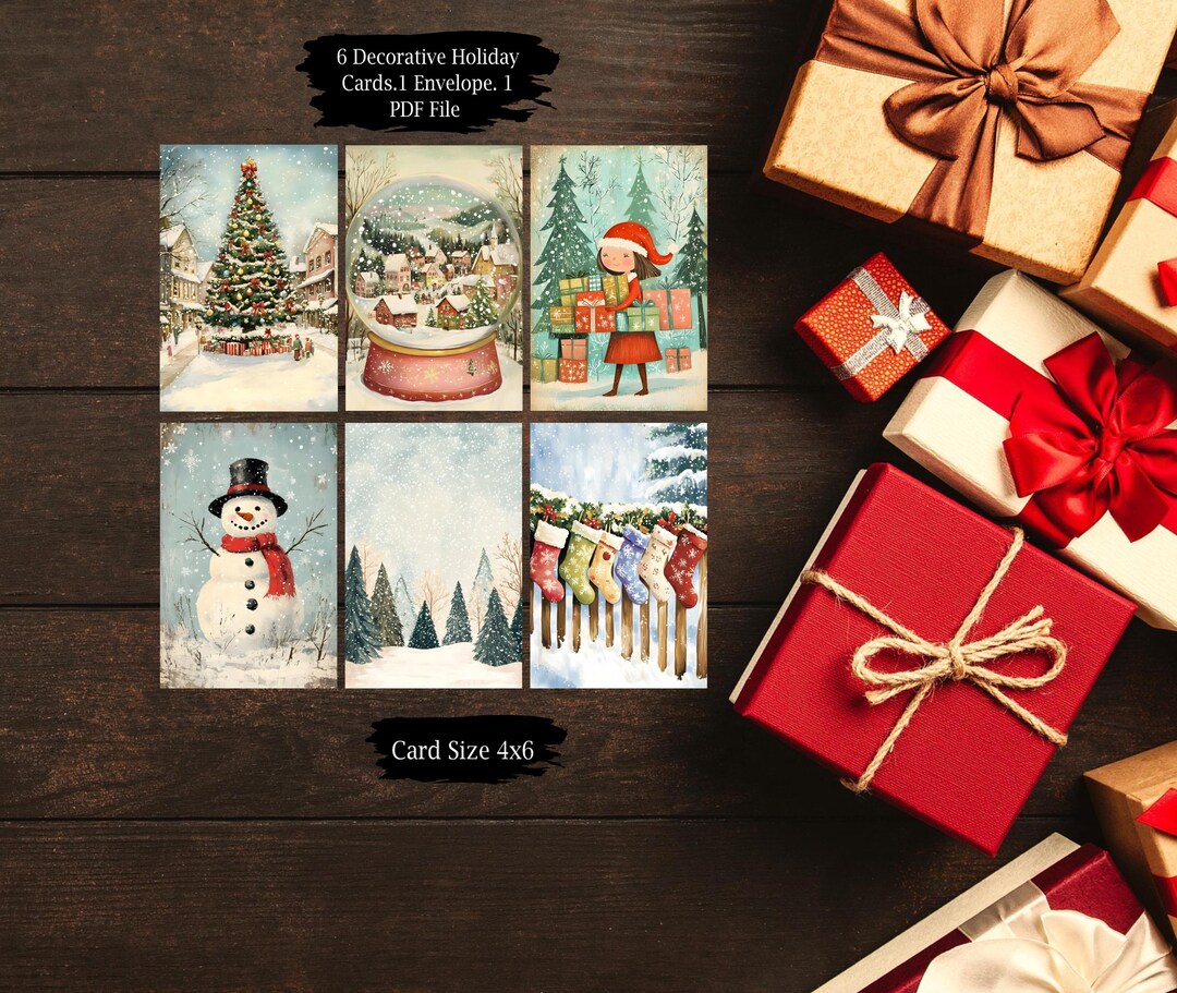Six 4x6 Printable Christmas Cards With Envelope/instant Download
