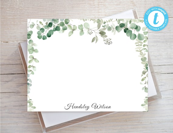 Greeting Cards Personalized Printable Editable Flat Single Sided Note ...