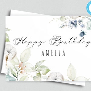 Personalized Printable Editable Happy Birthday Folded Tent Card/5x7 Templett/Printable Envelope/Printable Floral Birthday Card