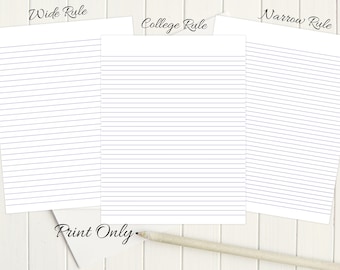 Printable College Rule Stationery 8.5x11 1239/Wide Rule Printable Paper/Narrow Rule/Instant Download/Writing Paper/Printable Note Paper