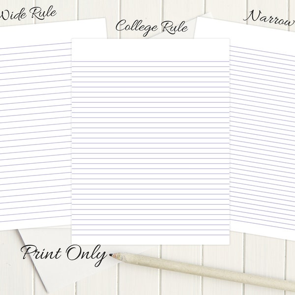 Printable College Rule Stationery 8.5x11 1239/Wide Rule Printable Paper/Narrow Rule/Instant Download/Writing Paper/Printable Note Paper