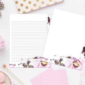Brush Strokes Floral Stationery 8.5x11 154/Papier numérique/Enveloppe imprimable/Téléchargement instantané/Papier doublé numérique/Papeterie imprimable