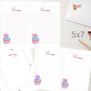 5x7 Hello Cupcake Schreibpapier & Briefumschlag Briefpapier Set 1560/Sofort Download/druckbares Schreibpapier/druckbares Briefpapier