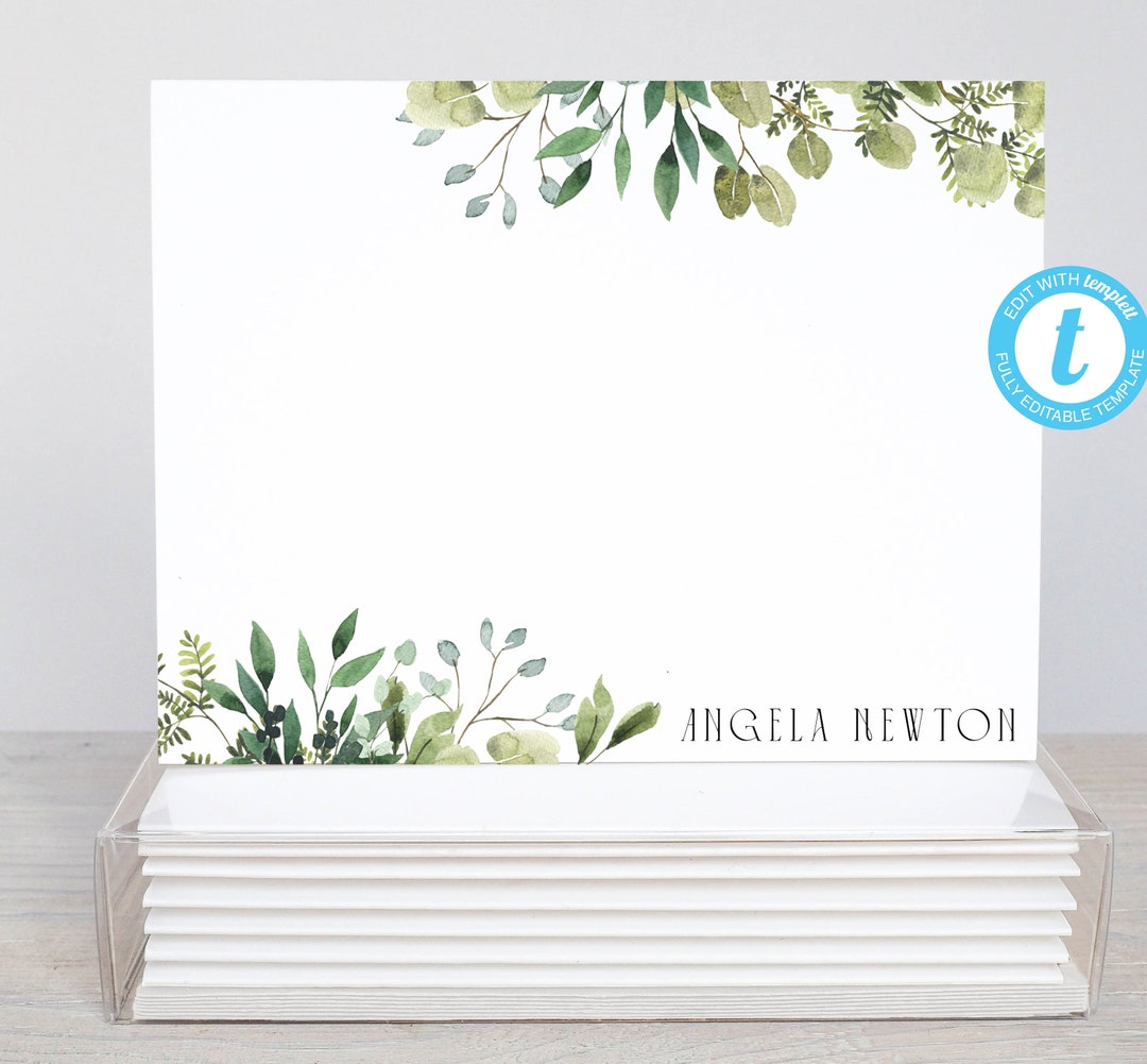 Personalized Printable Editable Flat Single Sided Note Card/5.5x4.25 ...
