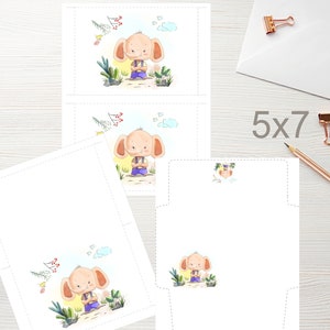 5x7 Kid Elephant Stampabile Piatto Nota Card & Tenda Card con Busta 1441/Download Immediato/Biglietto Nuovo Nascita/Biglietto Baby Shower/Benvenuto Nascita