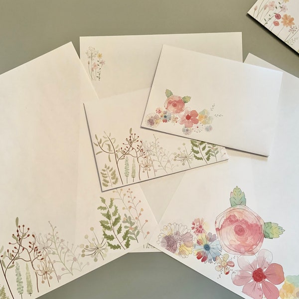 Watercolor Floral Printable Unlined Stationery with Envelopes 8.5x11 622/Instant Download/Writing Paper/Printable Note Paper/Printable Notes