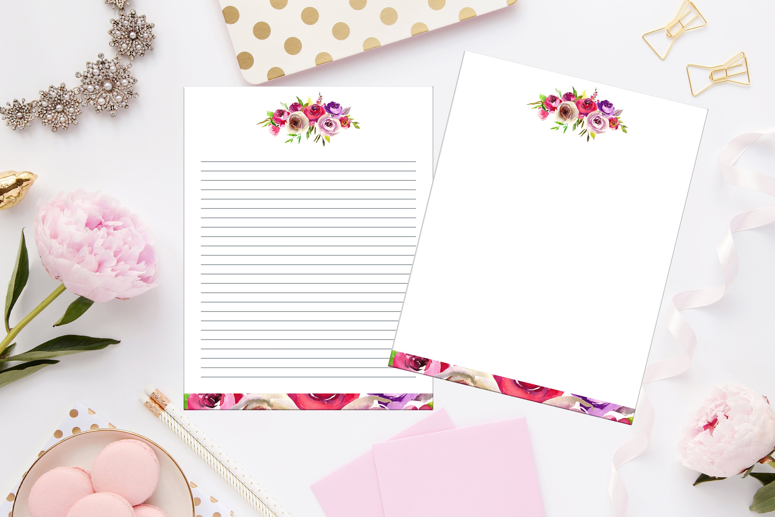 floral border printable stationery 8 5x11 149 digital etsy