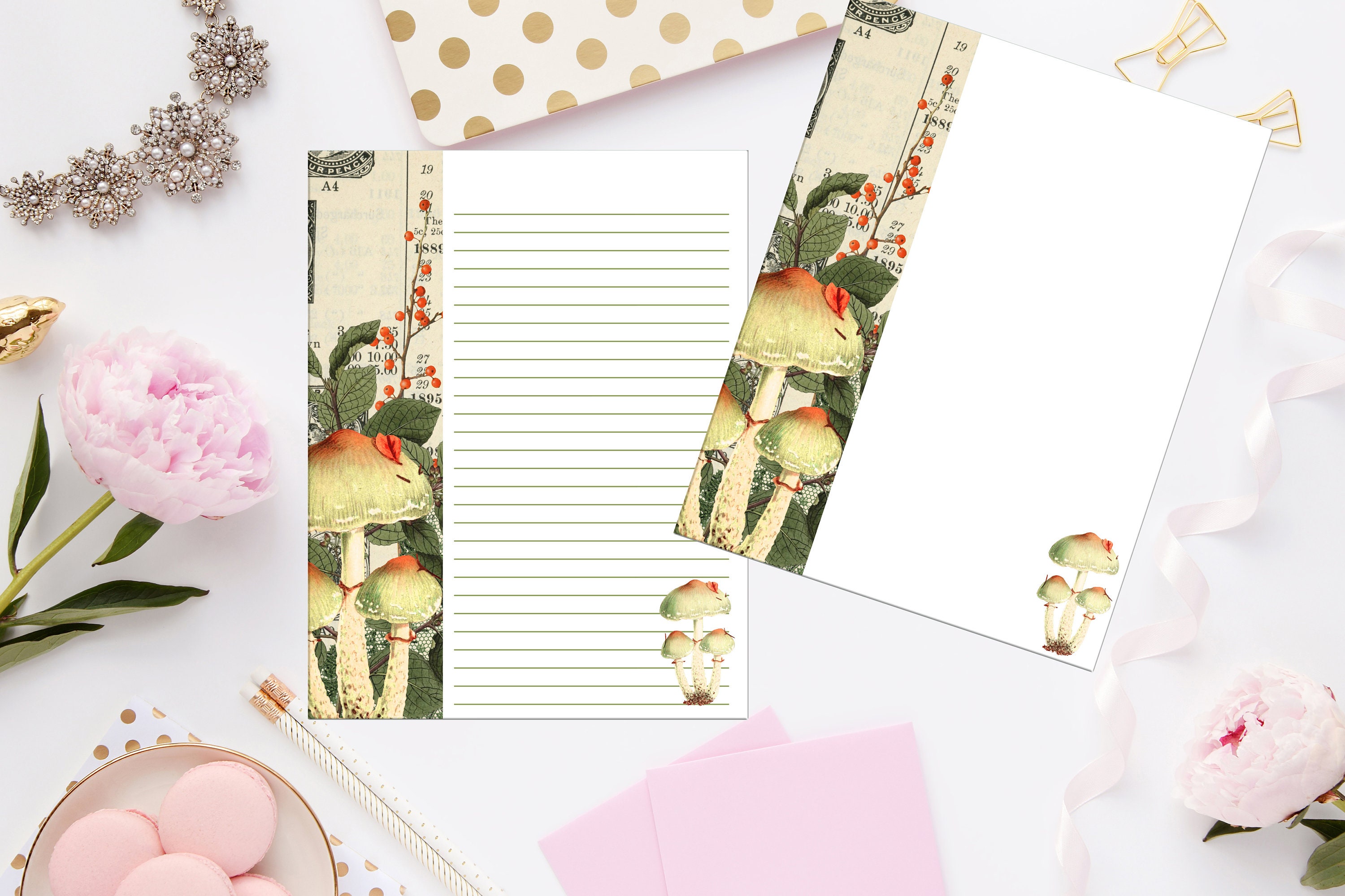 Mushroom Printable Stationery 8.5x11 372/Printable Note Etsy