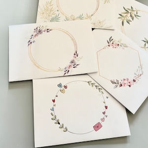 Set di 5 modelli di buste stampabili con anelli floreali 5x7/Modello di busta stampabile/Buste floreali/Download immediato/Inviti/Posta lumaca
