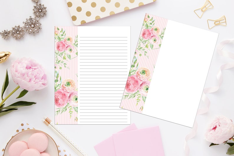 Pretty in Pink Floral Printable Stationery 8.5x11 316Writing PaperDigital Note PaperPrintable PaperInstant DownloadFloral Notes Pages