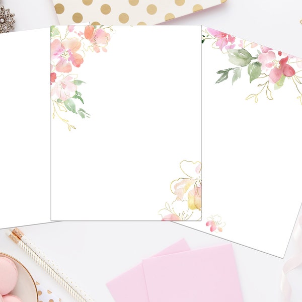 Printable Unlined Stationery Rose Gold 8.5x11 653/Instant Download/Writing Paper/Printable Note Paper/Printable Envelope/Journal Pages