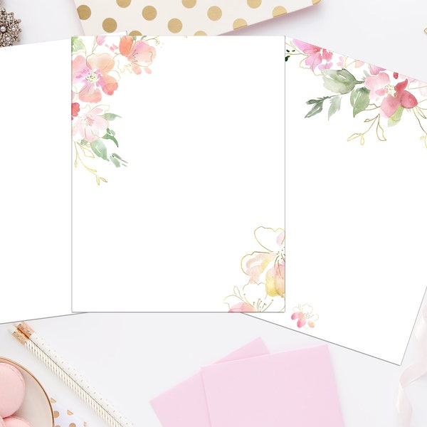 Druckbares unliniertes Briefpapier Rose Gold 8,5 x 11 653/Sofort Download/Schreibpapier/druckbares Notizpapier/druckbarer Umschlag/Journal-Seiten